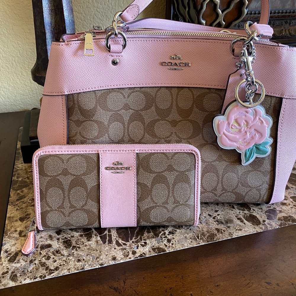 Brand New Coach Pink  Leather and Canvas Wallet